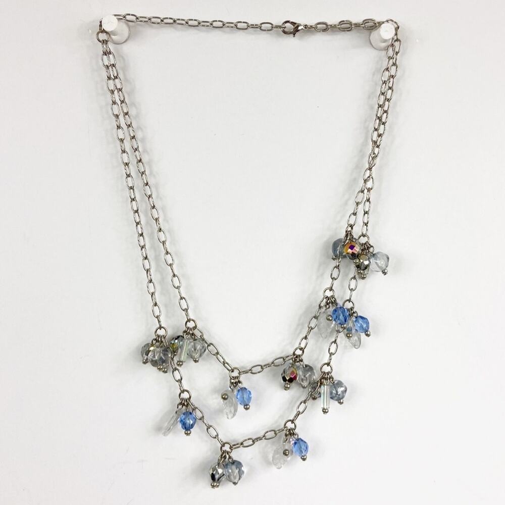 Silver Tone With Blue Bead Dangle Necklace